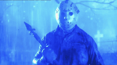 Man In Jason Voorhees Mask Holding Knife GIF