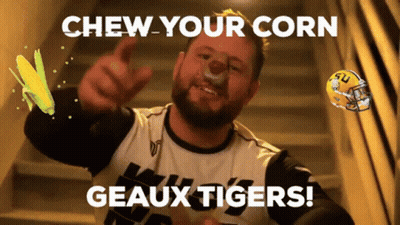 Man In Jersey Saying Chew Your Corn Geaux Tigers GIF