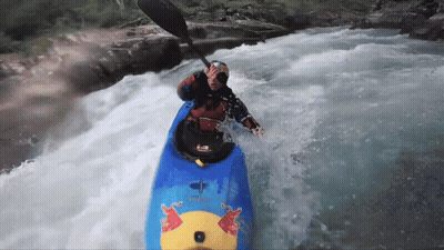 Man In Kayak With Red Bull Logo GIF