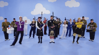 Man In Kilt Playing Bagpipe With Band GIF