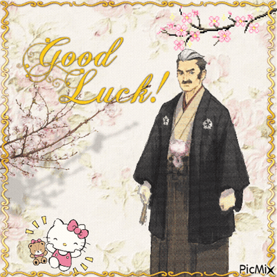 Man In Kimono Next To Hello Kitty GIF