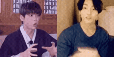 Man In Kimono Sitting Next To Man In Sweater GIF