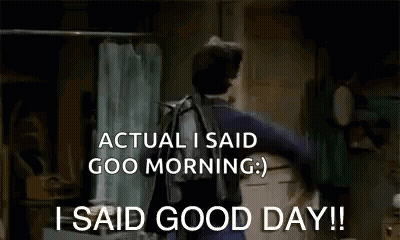 Man In Kitchen Arms Up Saying I Said Good Day GIF