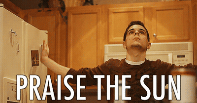 Man In Kitchen Praise The Sun GIF