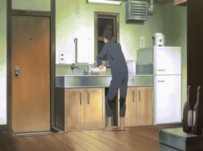 Man In Kitchen With Beer On Floor GIF
