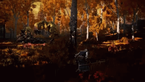 Man In Knight's Armor Walking Through Woods GIF
