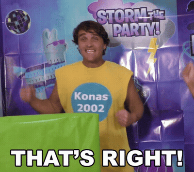 Man In Konas 2002 Shirt In Front Of Storm The Party Poster GIF