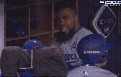 Man In La Baseball Helmet Sitting GIF