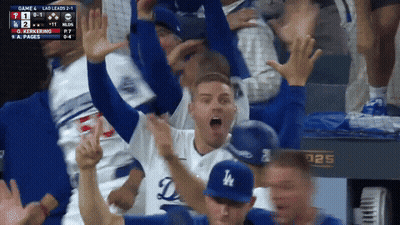 Man In LA Dodgers Hat In Stands GIF