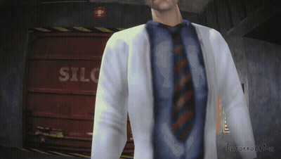 Man In Lab Coat And Tie In Front Of Red Door Saying Silo GIF