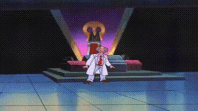 Man In Lab Coat Before Skull Throne GIF