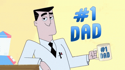 Man In Lab Coat Holding #1 Dad Mug GIF