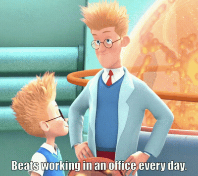 Man In Lab Coat Next To Boy In School Uniform Beats Working In An Office Every Day GIF