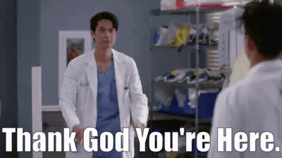 Man In Lab Coat Saying Thank God You're Here GIF