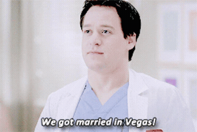 Man In Lab Coat Saying We Got Married In Vegas GIF