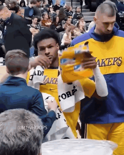 Man In Lakers Jersey Holding Soda GIF