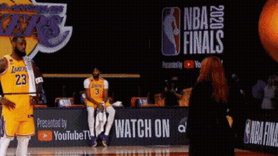 Man In Lakers Jersey On Basketball Court GIF