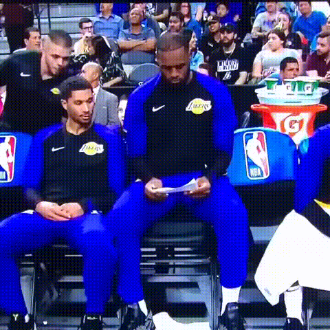 Man In Lakers Jersey Sitting In Chair GIF