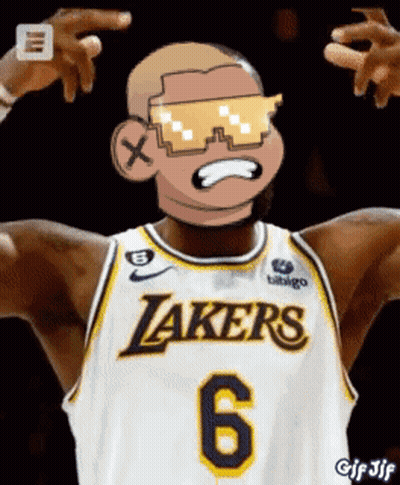 Man In Lakers Jersey With Cartoon Face GIF