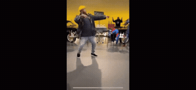 Man In Leather Jacket And Yellow Hat Dancing GIF