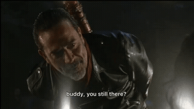 Man in Leather Jacket Holding Bat Says Buddy You Still There