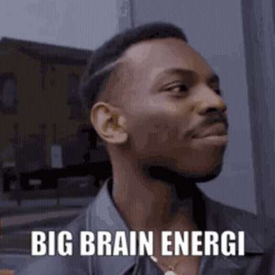 Man In Leather Jacket Looking Up With Big Brain Energi GIF