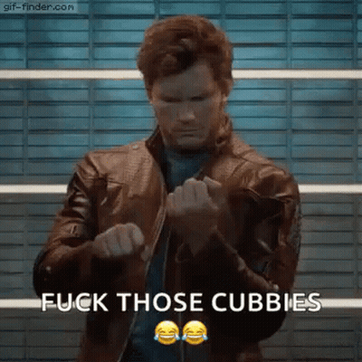 Man In Leather Jacket Making Fist Says Fuck Those Cubbies GIF