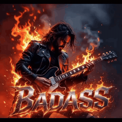 Man In Leather Jacket Playing Guitar In Flames Badass GIF