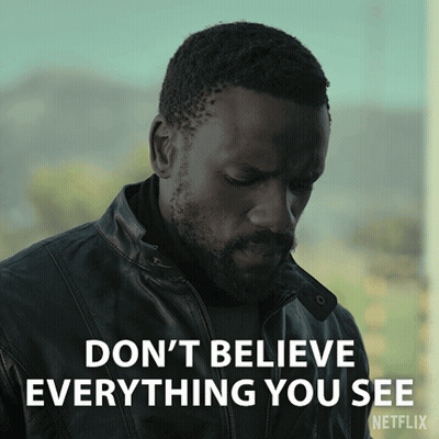 Man In Leather Jacket Saying Don't Believe Everything You See GIF