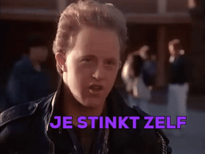 Man In Leather Jacket Says Je Stinkt Zelf GIF