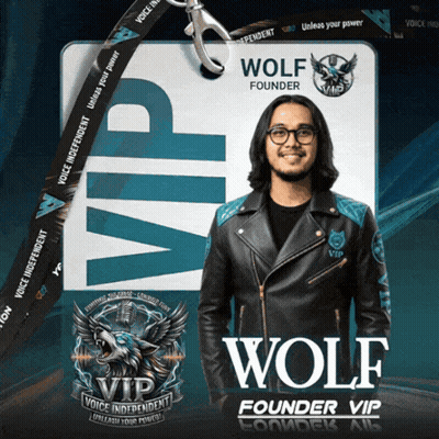 Man In Leather Jacket With Wolf Founder Lanyard GIF