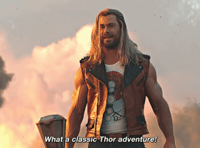 Man In Leather Vest Holding Hammer Saying What A Classic Thor Adventure GIF