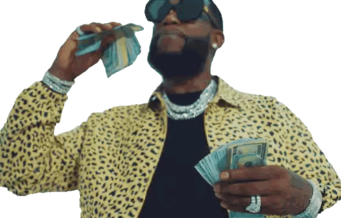 Man In Leopard Print Shirt Holding Money Sticker
