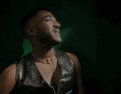 Man In Leopard Print Vest And Necklace With Letter D GIF