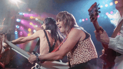 Man In Leopard Print Vest Playing Guitar In Band GIF