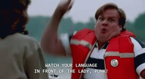 Man In Life Jacket Says Watch Your Language GIF
