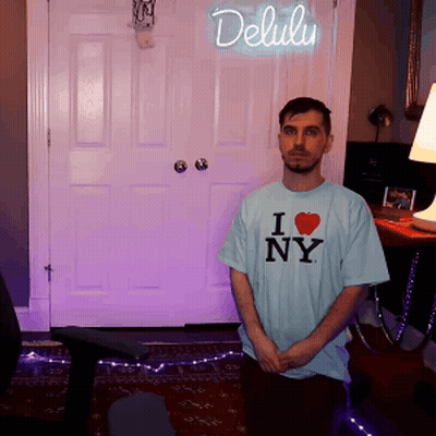 Man In Light Blue I Heart NY Shirt GIF