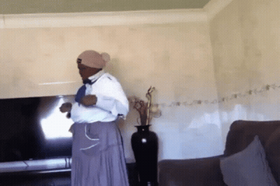 Man In Living Room With TV And Vase GIF