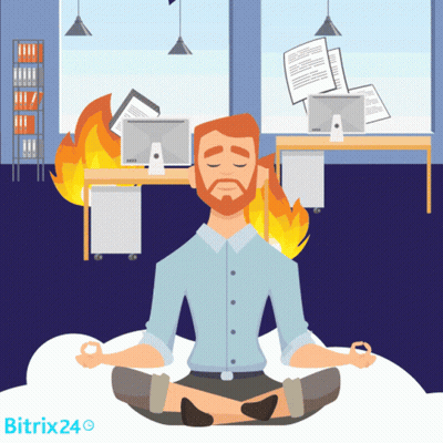 Man In Lotus Position With Closed Eyes In Front Of Burning Office GIF