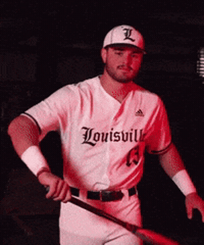 Man In Louisville Baseball Uniform Holding Bat GIF