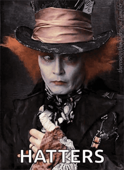 Man In Mad Hatter Costume With Hatters GIF
