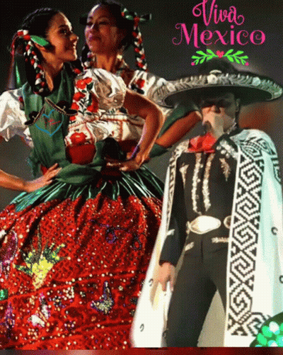 Man In Mariachi Outfit With Two Women In Mexican Costumes GIF