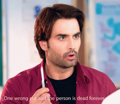Man In Maroon Shirt Says One Wrong Cut Dead Forever GIF