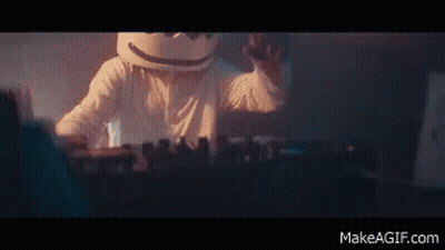 Man In Marshmello Costume Playing Turntable GIF