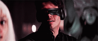 Man In Mask And Headphones Looking At Woman GIF