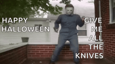 Man In Mask Dancing On Porch Give Me All The Knives GIF