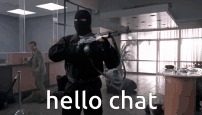 Man In Mask Holding Gun Saying Hello Chat GIF