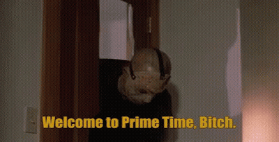 Man In Mask Saying Welcome To Prime Time Bitch GIF