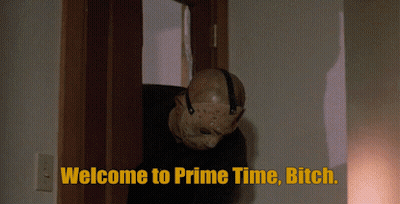 Man In Mask Standing In Doorway Welcome To Prime Time Bitch GIF