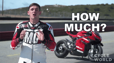 Man In MC Jacket And Red Motorcycle Saying How Much GIF